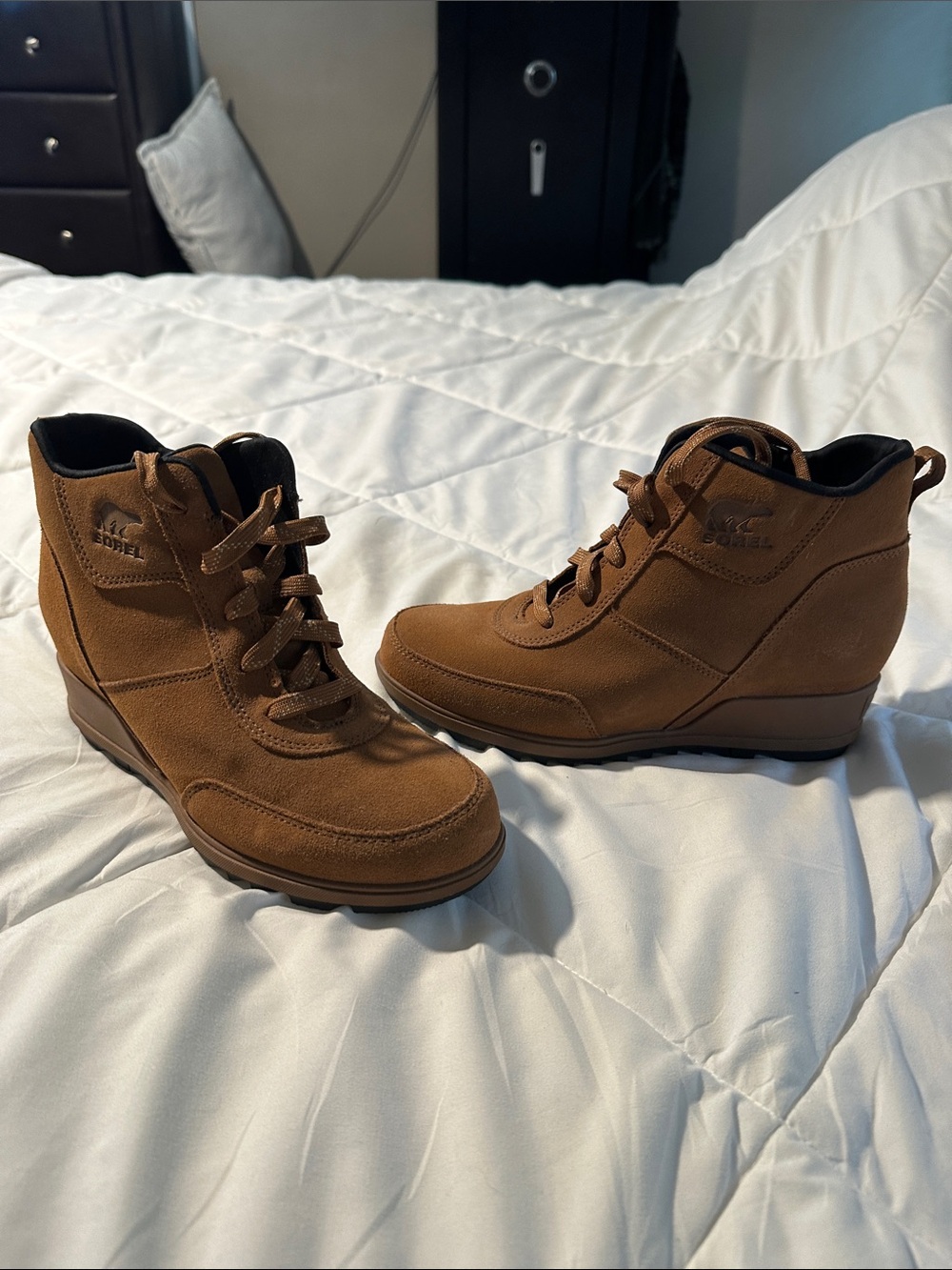 Sorel Brown Suede Wedge Ankle Boots